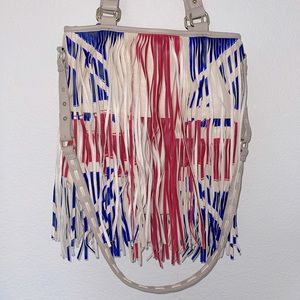 Red, white, and blue fringe bag